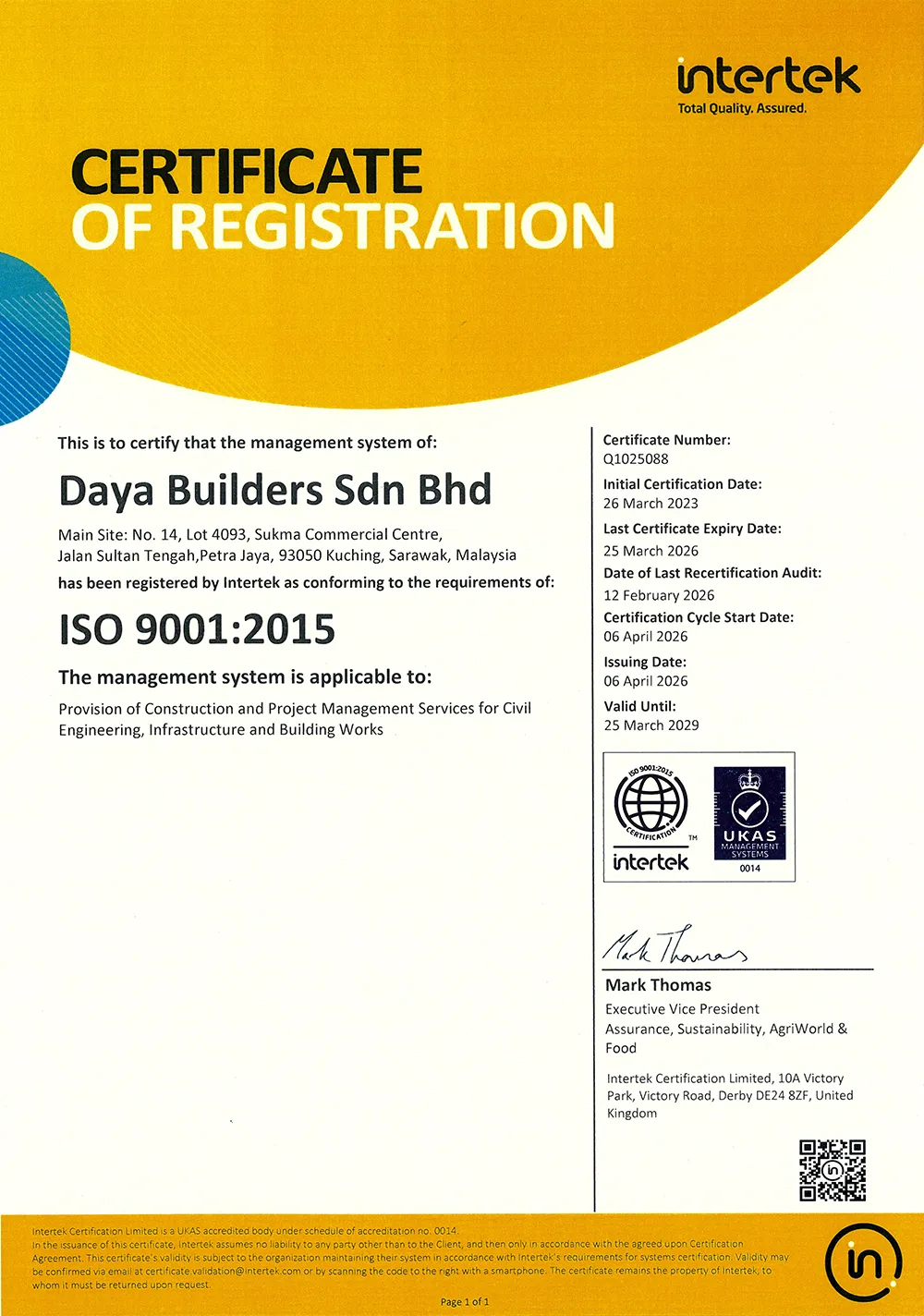 ISO Certificate of Registration